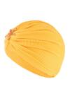 Shop_Hair Drama Co_Yellow Ribbed Brooch Embellished Turban _Online_at_Aza_Fashions