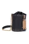 Anita Dongre_Black Tassels, Studs From The Wilderness Bucket Bag _Online_at_Aza_Fashions