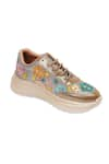 Sole Mates by Palak_Gold Floral Applique Embroidered Sneakers _Online_at_Aza_Fashions