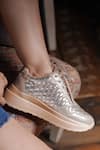 Buy_Sole Mates by Palak_Gold Quilted Pyramid Sneakers _at_Aza_Fashions