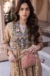 Amyra_Pink Embroidery, Tassels Mirai Floral Potli_at_Aza_Fashions