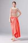 Buy_Anamika Khanna_Coral Embroidery Tassel Cape Closed Neck And Draped Skirt Set _at_Aza_Fashions