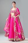 Buy_Anamika Khanna_Pink Embroidery Floral Scoop U Neck Blouse Lehenga Set _at_Aza_Fashions