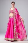 Anamika Khanna_Pink Embroidery Floral Scoop U Neck Blouse Lehenga Set _Online_at_Aza_Fashions