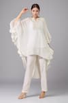 Buy_Namrata Joshipura_White Embroidery Metallic Pearls Notched Kaftan Tunic _at_Aza_Fashions