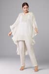 Namrata Joshipura_White Embroidery Metallic Pearls Notched Kaftan Tunic _Online_at_Aza_Fashions