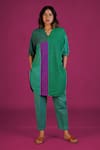 Shop_MANTRA_Green Handloom Cotton Mangalgiri Woven Motif V Colorblocked Symphony Kurta _Online_at_Aza_Fashions