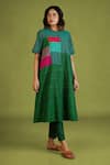 Buy_MANTRA_Multi Color Handloom Cotton Mangalgiri Patchwork Square Tile Closed A-line Kurta _at_Aza_Fashions