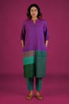 Buy_MANTRA_Green Handloom Cotton Mangalgiri Patchwork Mandarin Detail Colorblocked Kurta _Online_at_Aza_Fashions