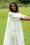 MANTRA_Ivory Kerala Handloom Embroidery Stripe Round Tiered Dress With Stole _Online_at_Aza_Fashions