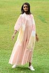 Buy_MANTRA_Peach Kerala Handloom Embroidery Stripe Round Tiered Dress With Tassel Stole _at_Aza_Fashions