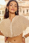 Buy_Nikita Vishakha_Ivory Blouse Net Hand Embroidery Pearl Cape Round Floral Flare Lehenga Set 