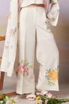 Buy_Moh India_Ivory Moh Sense Linen Overlay Open Cross Stitch Rose Pant Set 