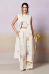 Buy_Moh India_Ivory Moh Sense Linen Overlay Open Cross Stitch Rose Sleeveless Pant Set _at_Aza_Fashions