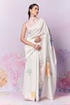 Buy_Moh India_Ivory Pure Chanderi Silk Printed Cross Stitch Rose Summer Saree With Blouse _at_Aza_Fashions