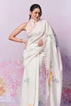 Moh India_Ivory Pure Chanderi Silk Printed Cross Stitch Rose Summer Saree With Blouse _Online_at_Aza_Fashions