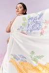 Shop_Moh India_Ivory Pure Chanderi Silk Printed Cross Stitch Rose Summer Saree With Blouse _Online_at_Aza_Fashions