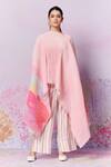 Moh India_Pink Poly Satin Print Strawberry Field Closed Meadow Asymmetric Cape _Online_at_Aza_Fashions