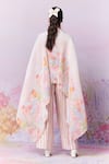 Moh India_Pink Poly Satin Print Strawberry Field Closed Meadow Asymmetric Cape _at_Aza_Fashions