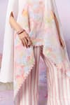 Shop_Moh India_Pink Poly Satin Print Strawberry Field Closed Meadow Asymmetric Cape 