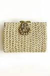 Buy_Kokommo_White Zardosi Tresse Metallic Sequin Embellished Clutch _at_Aza_Fashions