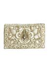 Buy_Kokommo_Silver Zardosi Adelina Blossom And Pearl Work Clutch _at_Aza_Fashions