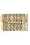 Buy_Kokommo_Silver Aari Thread Bambou Weave Clutch _at_Aza_Fashions