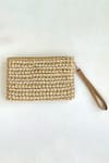 Buy_Kokommo_Beige Natural Raffia Paros And Pearl Embellished Clutch Pouch _at_Aza_Fashions