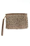 Buy_Kokommo_Brown Natural Raffia Paros Pearl Embellished Clutch Pouch _at_Aza_Fashions