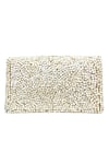 Buy_Kokommo_White Hand Embroidery Anemone Wrap Glass Beads Work Clutch _at_Aza_Fashions