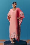 Buy_Pooja Rajgarhia Gupta_Peach Crepe Hand Embroidered Sequin Blunt-v Astral Geometric Kaftan _at_Aza_Fashions