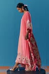 Pooja Rajgarhia Gupta_Peach Crepe Hand Embroidered Sequin Blunt-v Astral Geometric Kaftan _Online_at_Aza_Fashions