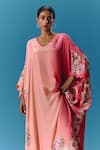 Buy_Pooja Rajgarhia Gupta_Peach Crepe Hand Embroidered Sequin Blunt-v Astral Geometric Kaftan _Online_at_Aza_Fashions