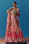 Pooja Rajgarhia Gupta_Peach Crepe Hand Embroidered Sequin Straight Twilight Pixel Floral Lehenga Set _at_Aza_Fashions