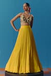 Buy_Pooja Rajgarhia Gupta_Yellow Georgette Hand Embroidered Sequin Sunlit Micro Pleated Lehenga Set _at_Aza_Fashions