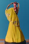 Shop_Pooja Rajgarhia Gupta_Yellow Georgette Hand Embroidered Sequin Sunlit Micro Pleated Lehenga Set _at_Aza_Fashions