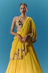 Pooja Rajgarhia Gupta_Yellow Georgette Hand Embroidered Sequin Sunlit Micro Pleated Lehenga Set _Online_at_Aza_Fashions