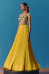 Shop_Pooja Rajgarhia Gupta_Yellow Georgette Hand Embroidered Sequin Sunlit Micro Pleated Lehenga Set _Online_at_Aza_Fashions