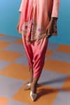 Pooja Rajgarhia Gupta_Peach Silk Satin Hand Embroidered Sequin Dusk Short Kurta With Petal Pant _at_Aza_Fashions