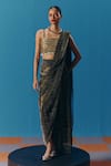 Buy_Pooja Rajgarhia Gupta_Black Shimmer Knit Hand Embroidered Sequin Nox Pre-draped Saree With Blouse _at_Aza_Fashions