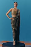 Shop_Pooja Rajgarhia Gupta_Black Shimmer Knit Hand Embroidered Sequin Nox Pre-draped Saree With Blouse _at_Aza_Fashions