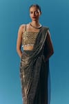 Pooja Rajgarhia Gupta_Black Shimmer Knit Hand Embroidered Sequin Nox Pre-draped Saree With Blouse _Online_at_Aza_Fashions