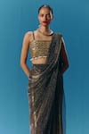 Buy_Pooja Rajgarhia Gupta_Black Shimmer Knit Hand Embroidered Sequin Nox Pre-draped Saree With Blouse _Online_at_Aza_Fashions