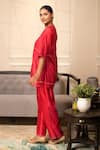 Buy_Eeda_Red Chanderi Plain V Neck Long Top With Pant _Online_at_Aza_Fashions