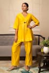 Buy_Eeda_Yellow Chanderi Plain V Neck Long Top With Pant _at_Aza_Fashions