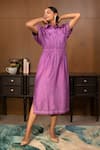 Buy_Eeda_Purple Chanderi Plain Collared Neck Dress _at_Aza_Fashions