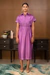 Eeda_Purple Chanderi Plain Collared Neck Dress _Online_at_Aza_Fashions