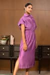 Shop_Eeda_Purple Chanderi Plain Collared Neck Dress _Online_at_Aza_Fashions