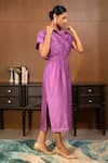 Buy_Eeda_Purple Chanderi Plain Collared Neck Dress 