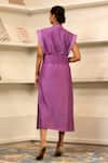 Shop_Eeda_Purple Chanderi Plain Notched Collar Side Slit Midi Dress With Belt _at_Aza_Fashions